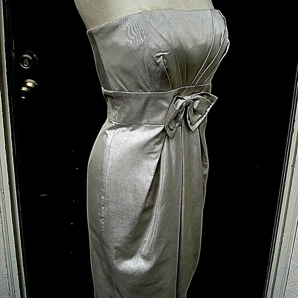 BADGLEY MISCHKA Silvery Champagne Strapless Sheath